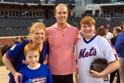 Terri Leno with her sons and New York Mets pitcher Noah Syndergaard