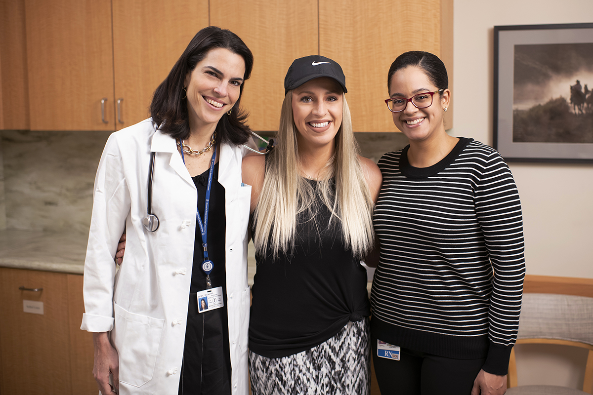 MSK medical oncologist Diane Reidy Lagunes, patient Kara Kenny, and nurse Elizabeth Cruz