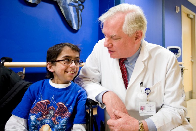 Pictured: Richard O’Reilly, Chief of the Pediatric Bone Marrow Transplant Service, with a patient. Dr. O’Reilly is studying the immunology of stem-cell transplants and developing new cell-based therapies for children with blood disorders. 